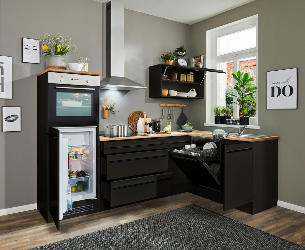 Eckküche Jazz mit Geräten ca.260x175cm Schwarz - Eichefarben/Schwarz, Basics, Holzwerkstoff/Kunststoff (260/175cm) - P & B