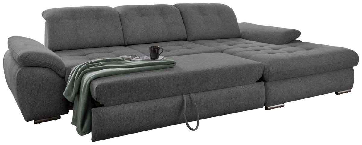 Ecksofa Rigatti mit Bettkasten ca. 314x184 cm Graubraun - Chromfarben/Graubraun, MODERN, Textil/Metall (314/184cm) - Livetastic