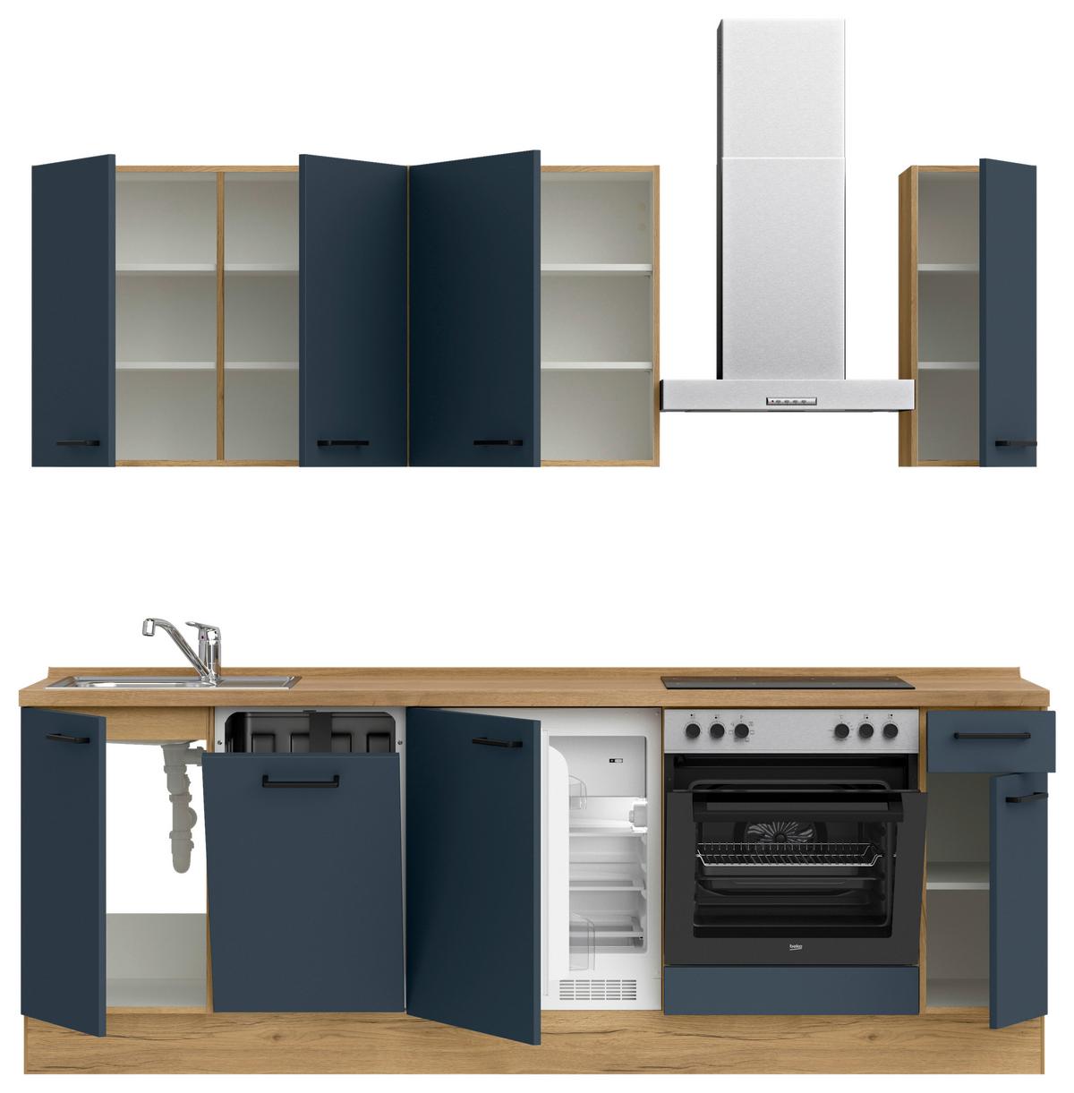 Küchenblock Easytouch Low m. Geräten Dunkelblau - Eichefarben/Schwarz, MODERN, Holzwerkstoff/Metall (240cm) - Nobilia