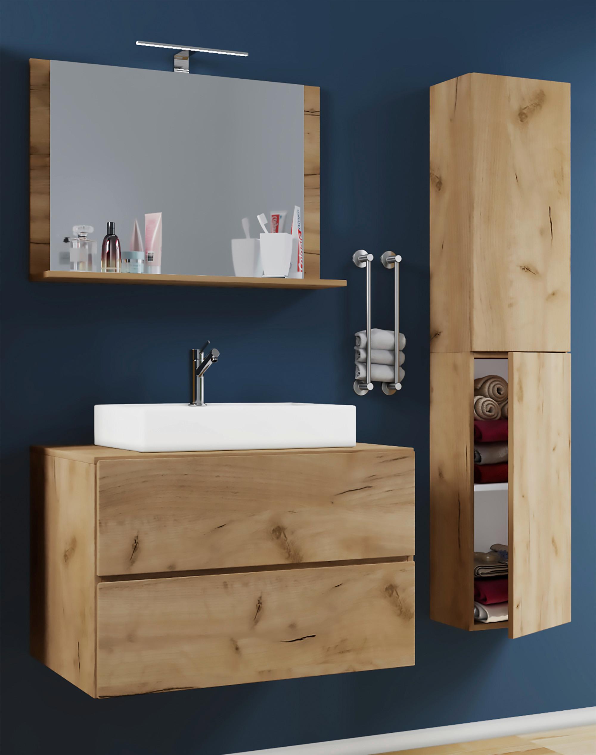 Badezimmer Lendas 4-tlg. ca. 94 cm Honigeiche - Honigeiche/Weiß, MODERN, Keramik/Holzwerkstoff (94cm) - MID.YOU