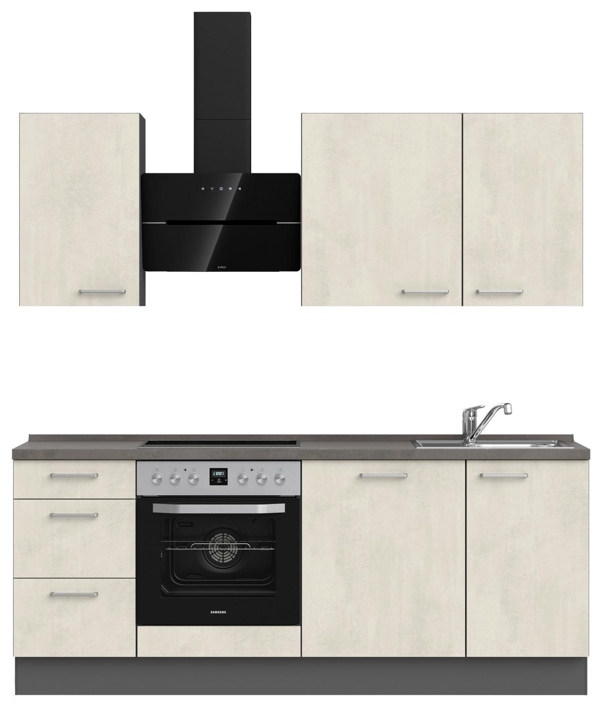 Küchenblock Riva High m. Geräten Weiß - Schieferfarben/Edelstahlfarben, MODERN, Holzwerkstoff/Metall (210cm) - Nobilia