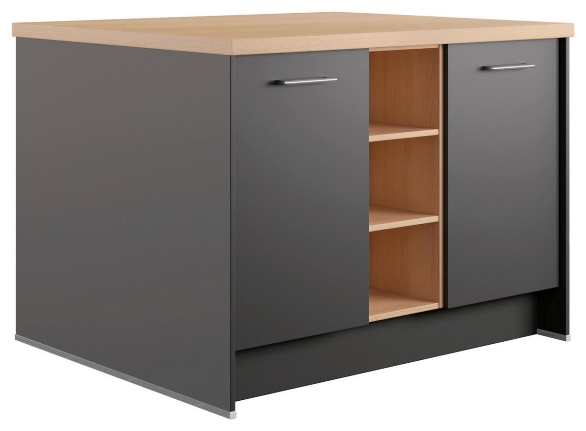 Kücheninsel IP1200 o. Geräte Graphitfarben - Edelstahlfarben/Eichefarben, Basics, Holzwerkstoff/Metall (123,4/91,8/96,6cm) - Impuls