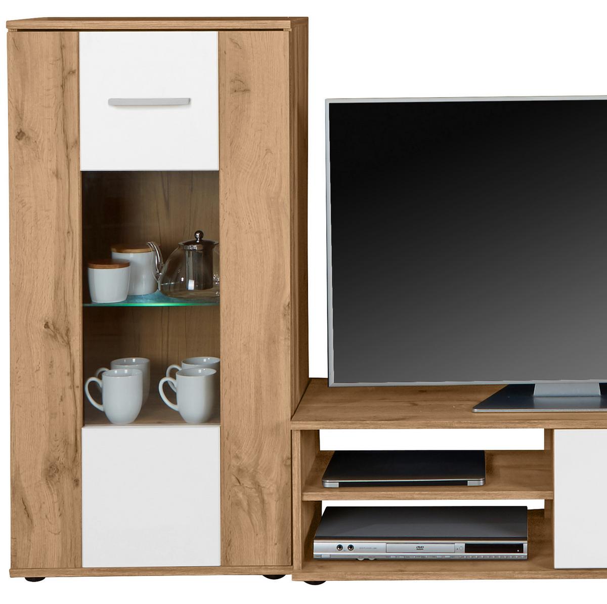 Dnevni Regal Lido, Barva Hrasta, Bela, Led - barve kroma/črna, Moderno, umetna masa/steklo (235/190/38cm) - Mömax