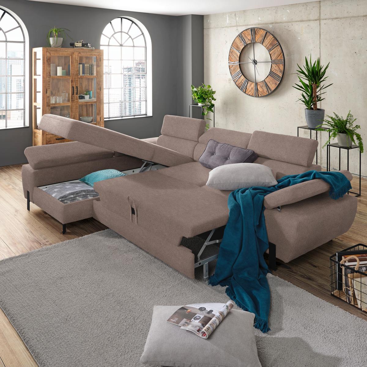 Ecksofa Molina Mini Taupe - Taupe/Schwarz, Modern, Textil/Metall (93/90/277cm) - Mömax