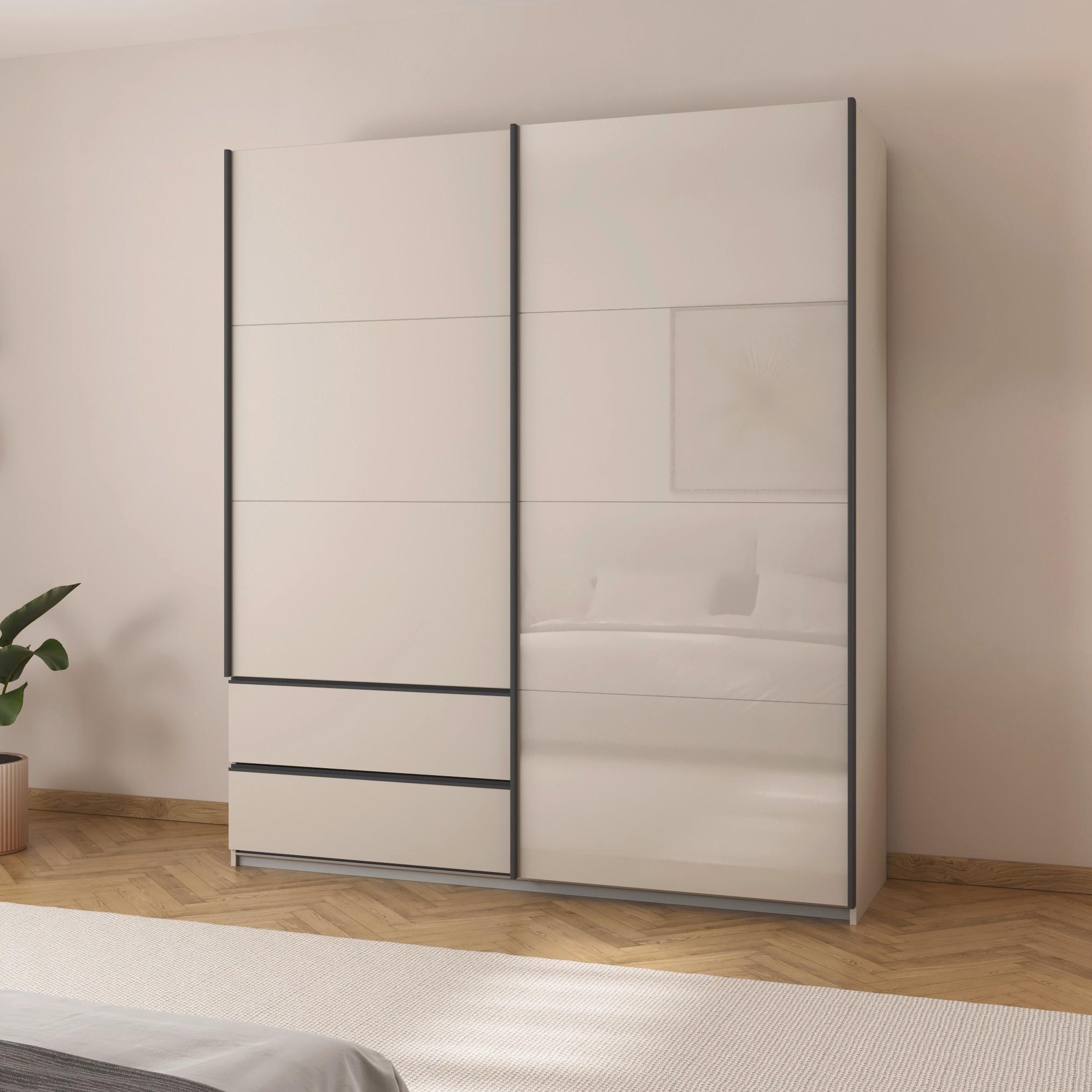 Schwebetürenschrank Elara Champagnerfarben - Champagner/Weiß, KONVENTIONELL, Holzwerkstoff (181/210/62cm) - Premium Living