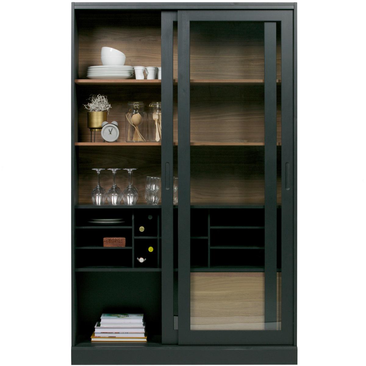 Vitrine James Schwarz/Walnussfarben B: 125cm - Nussbaumfarben/Walnussfarben, Design, Glas/Holz (125/200/57cm) - Livetastic