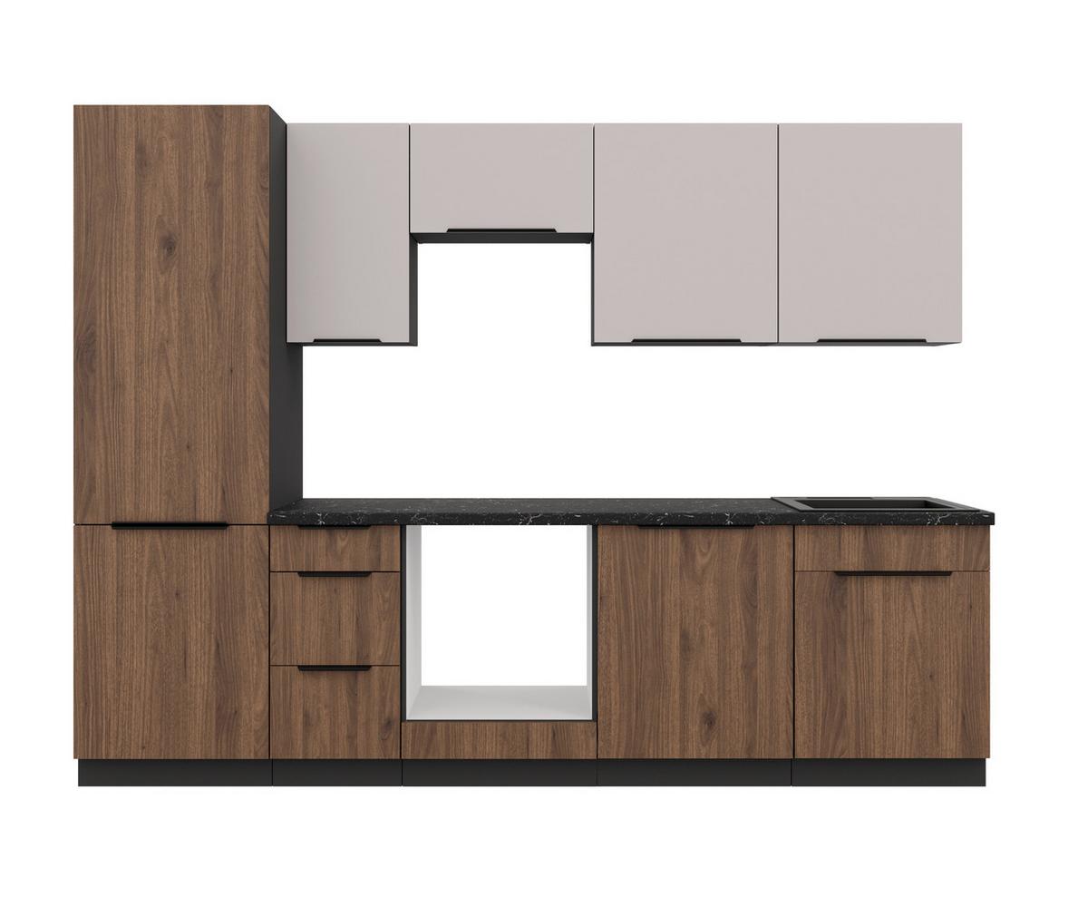 Bucatarie fara electrocasnice MONZA/ARONA - cașmir/culoare lemn de nuc, Modern, material pe bază de lemn (280/210/60cm) - Modern Living
