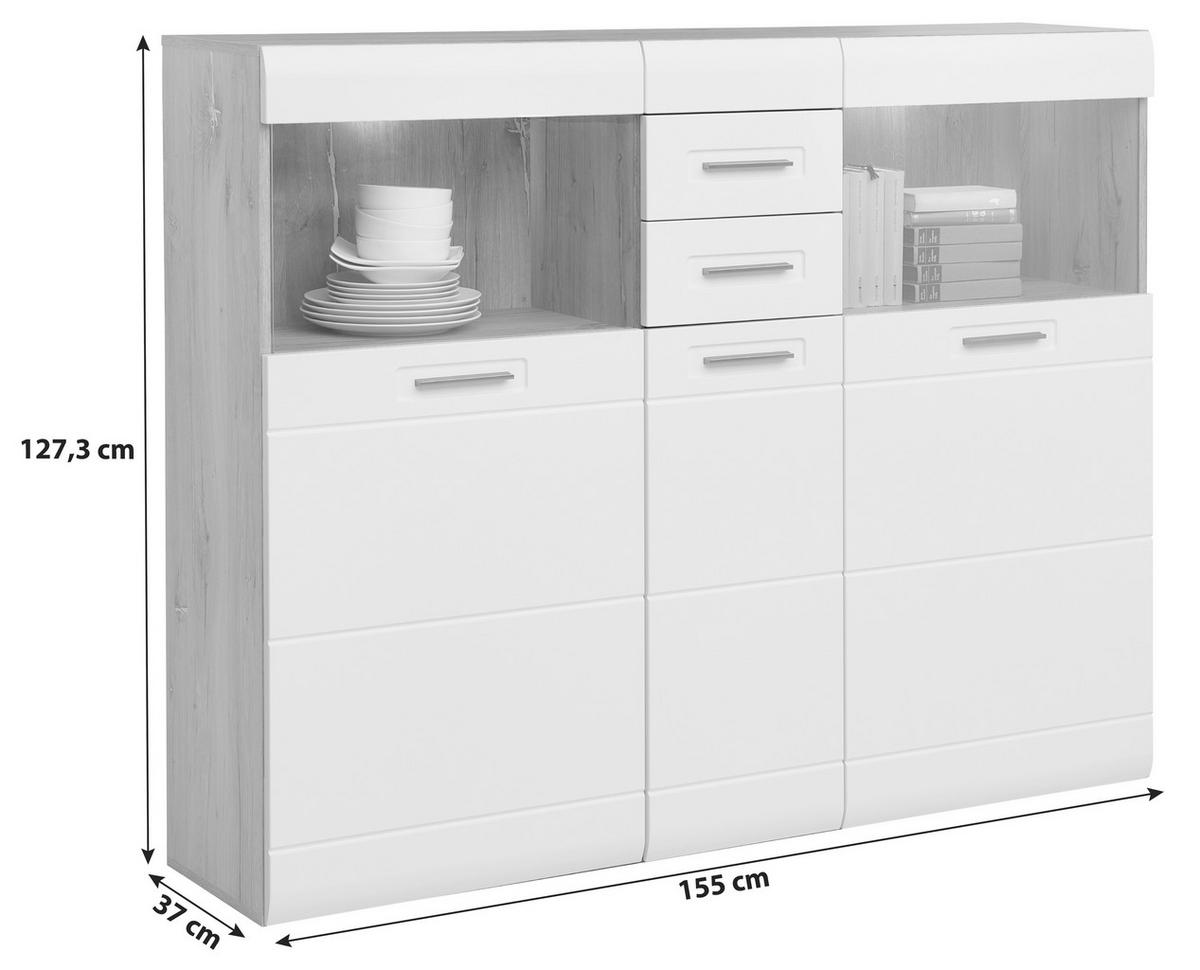 Komoda Auris - Moderno, staklo/drvni materijal (154,9/127,3/37,1cm) - Mömax