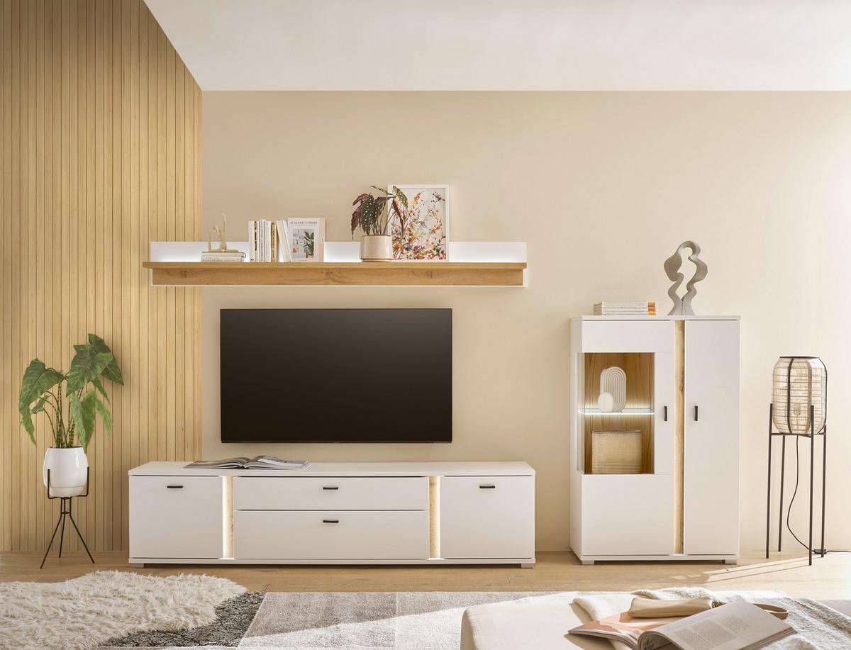 WOHNWAND LONG ISLAND - Eiche Wotan/Silberfarben, Design, Glas/Holzwerkstoff (290/170/42cm) - MID.YOU