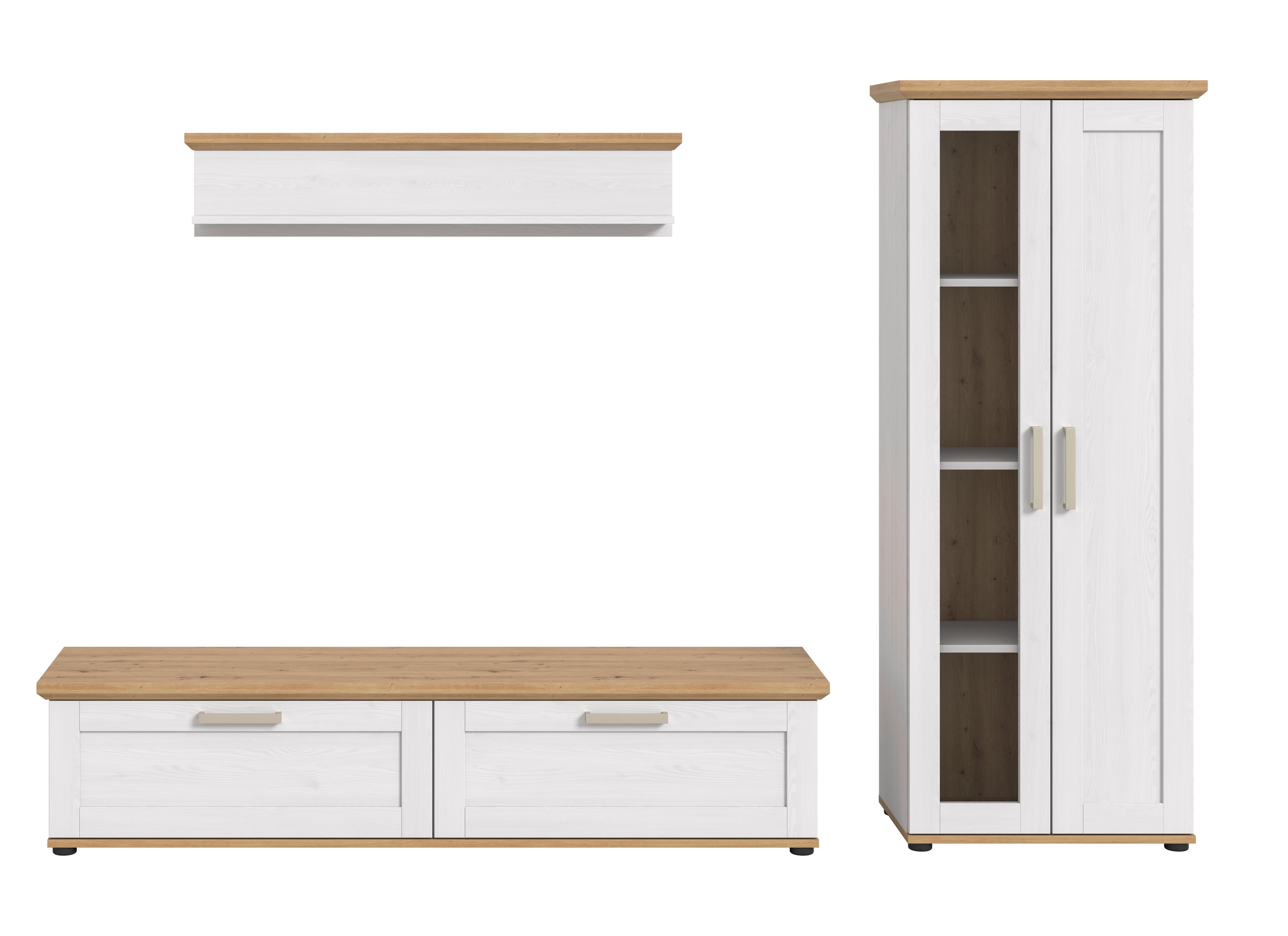 Dnevni Regal Verona, Bela, Barva Macesna, 3-Delni - srebrne barve/črna, Design, umetna masa/leseni material (240/161/40cm) - Livetastic