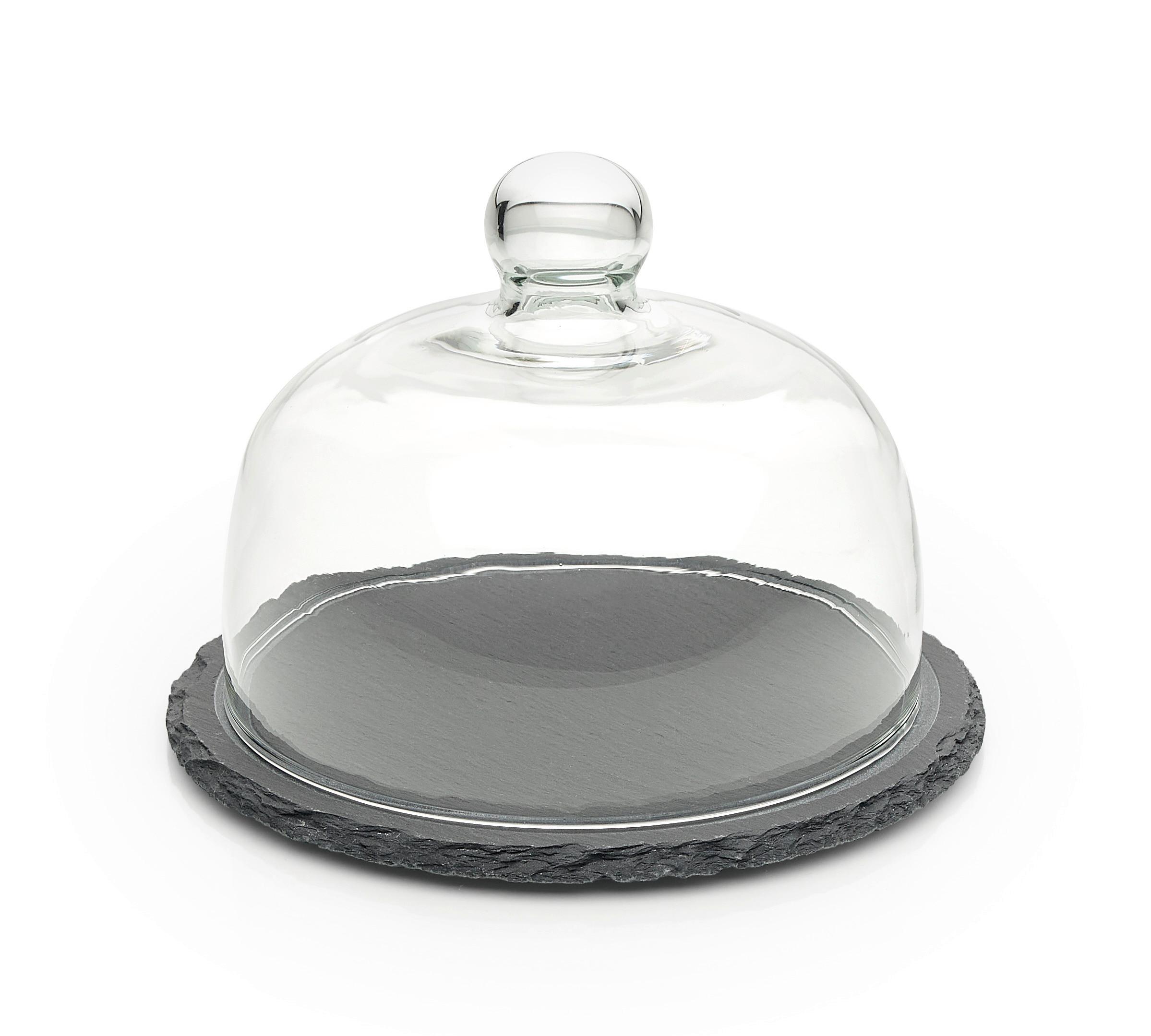 Käseglocke Stoney in Schwarz Ø ca.21cm - Schwarz, Glas/Naturmaterialien (21/14cm) - Zandiara