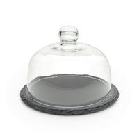 Käseglocke Stoney in Schwarz Ø ca.21cm - Schwarz, Glas/Naturmaterialien (21/14cm) - Zandiara