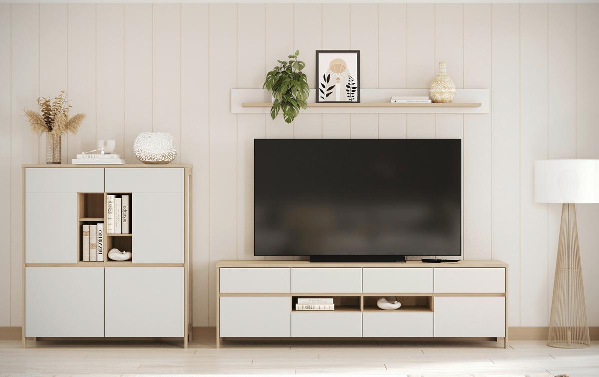 WOHNWAND STRANDA - Eichefarben/Weiß, Design, Holzwerkstoff (319/170/39cm) - MID.YOU