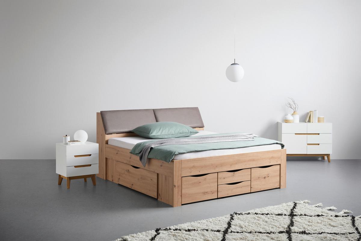 Stauraumbett in Eiche Artisan ca. 180x200cm - Eiche Artisan/Grau, KONVENTIONELL, Holzwerkstoff/Textil (180/200cm) - Mömax