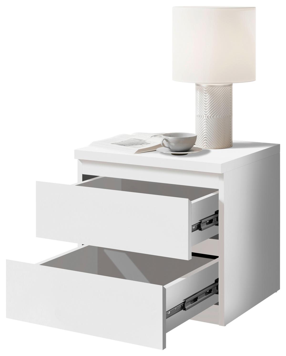 SZAFKA NOCNA OLLI B: 45 CM BIAŁY - biały/czarny, Basics, materiał drewnopochodny/tworzywo sztuczne (45/43,6/38cm) - MID.YOU