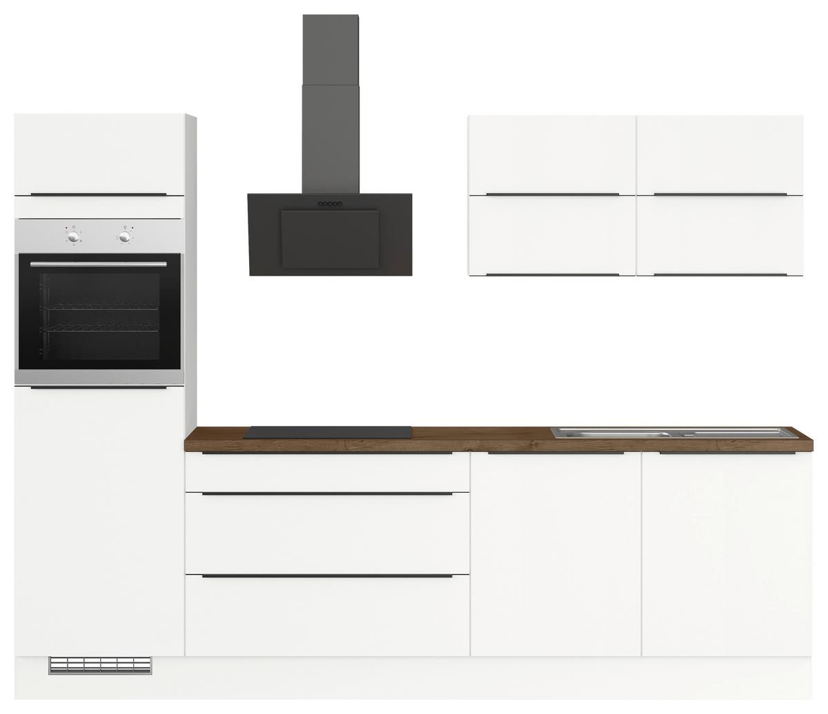 Küchenblock inkl. 5 E-Geräte IP3150 Weiß - Eichefarben/Schwarz, Trend, Holzwerkstoff/Metall (280cm) - Impuls