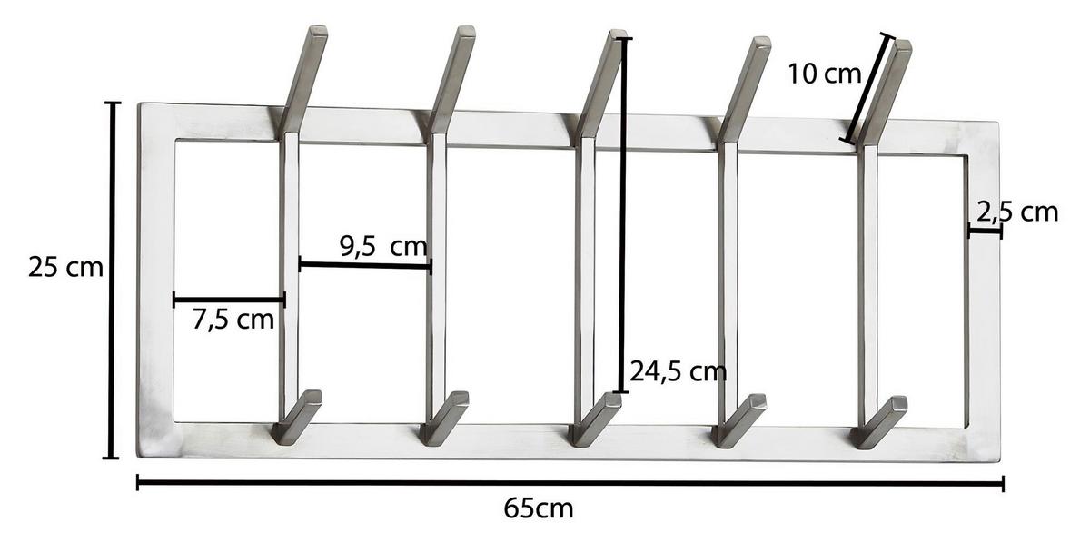 Wandgarderobe Wohnling ca. 65x30x10cm Silberfarben - Silberfarben, MODERN, Metall (65/30/10cm) - MID.YOU