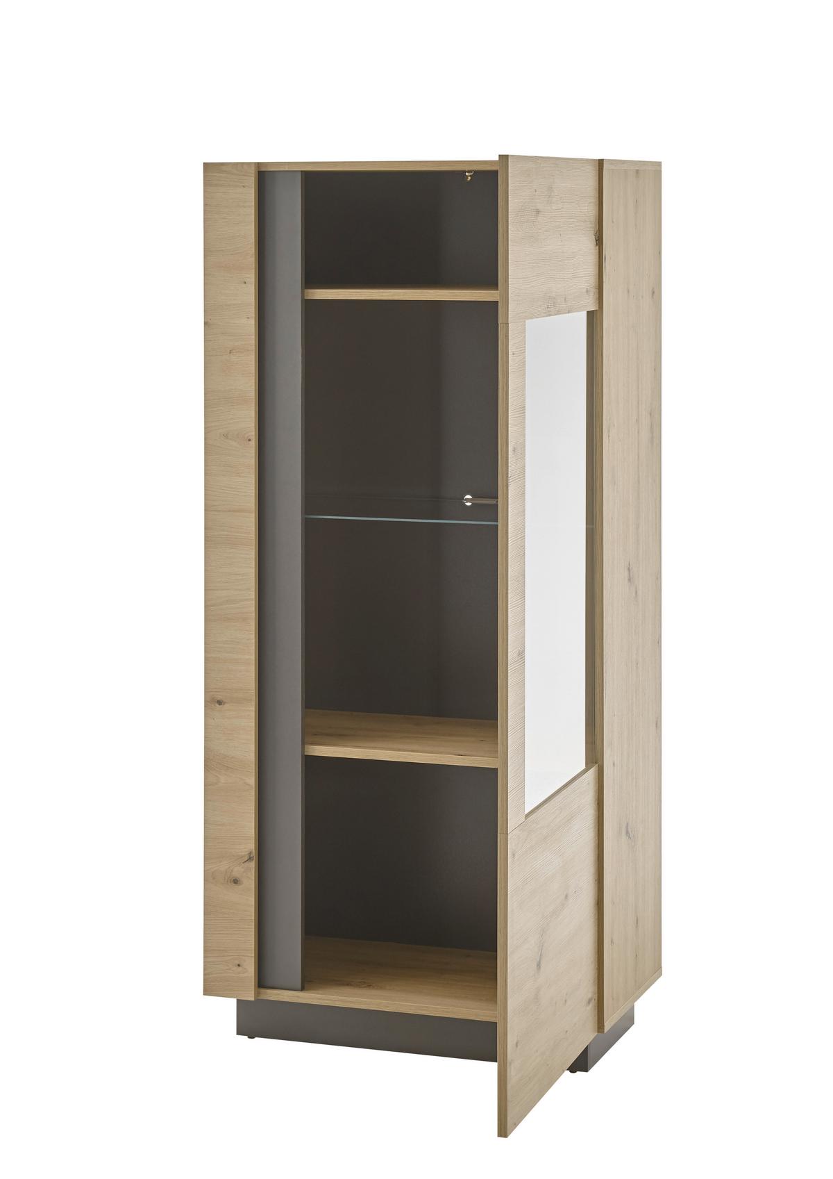 Wohnwand Clair Graphitfarben/Eiche Artisan - Graphitfarben/Eiche Artisan, Design, Glas/Holzwerkstoff (290/194/40cm) - MID.YOU