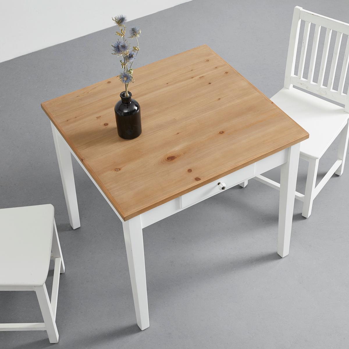 Esstisch Camden in Holz Kiefer massiv ca. 80x86 cm - Weiß/Kieferfarben, Design, Holz (80/79/86cm) - Bessagi Home