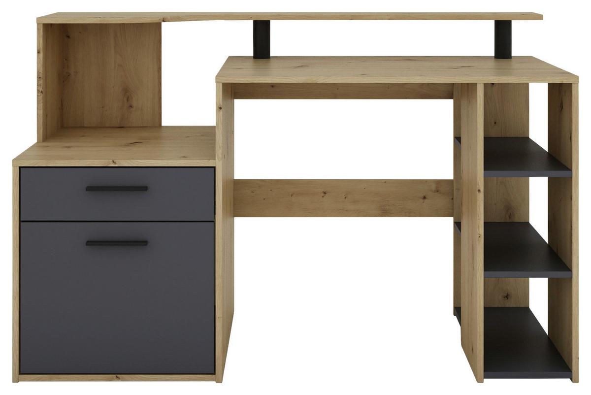 SCHREIBTISCH LOUIS - Anthrazit/Schwarz, MODERN, Holzwerkstoff/Kunststoff (140/55/89cm) - MID.YOU