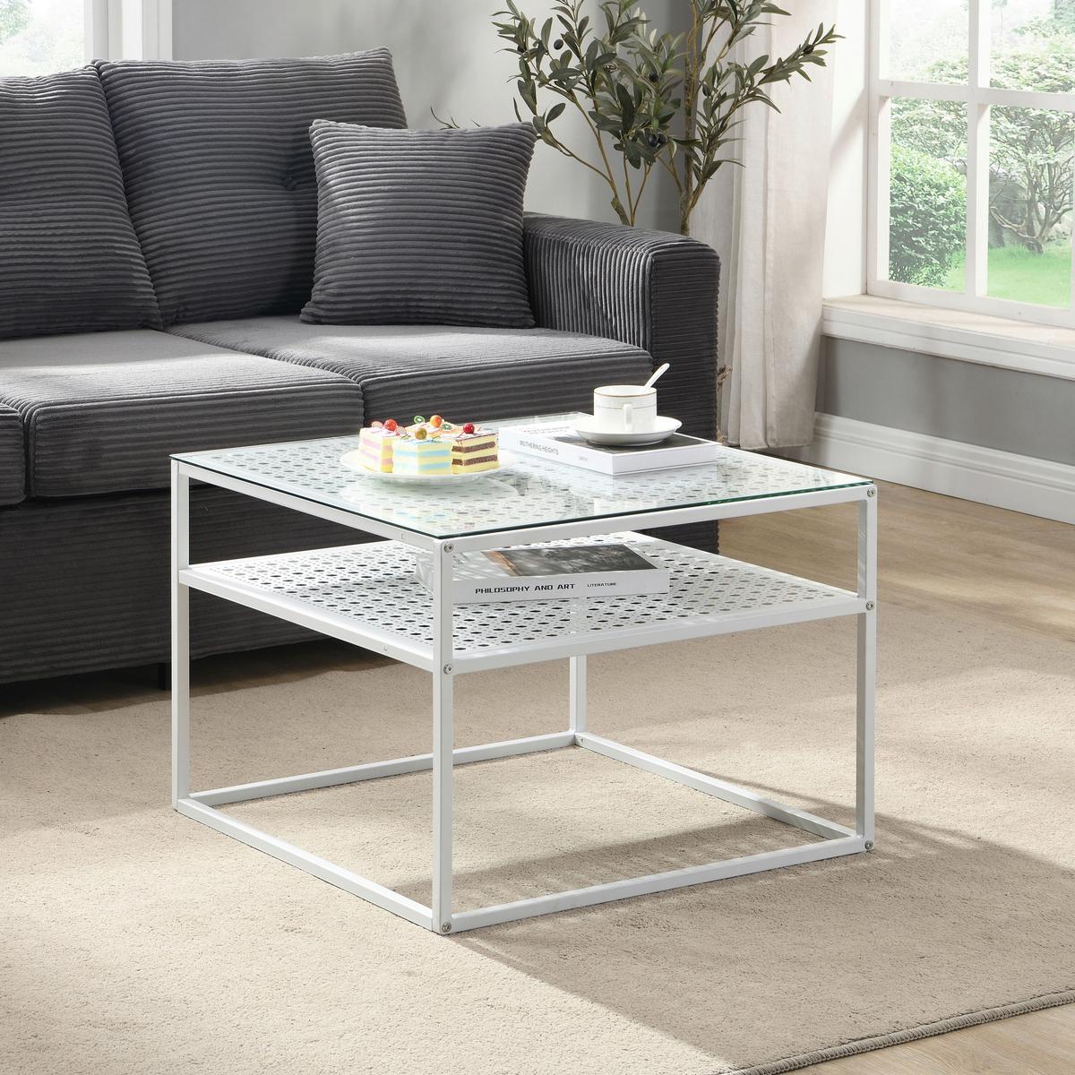 Couchtisch Wl7.326 - Weiss, Design, Glas/Metall (60/60/45cm) - MID.YOU
