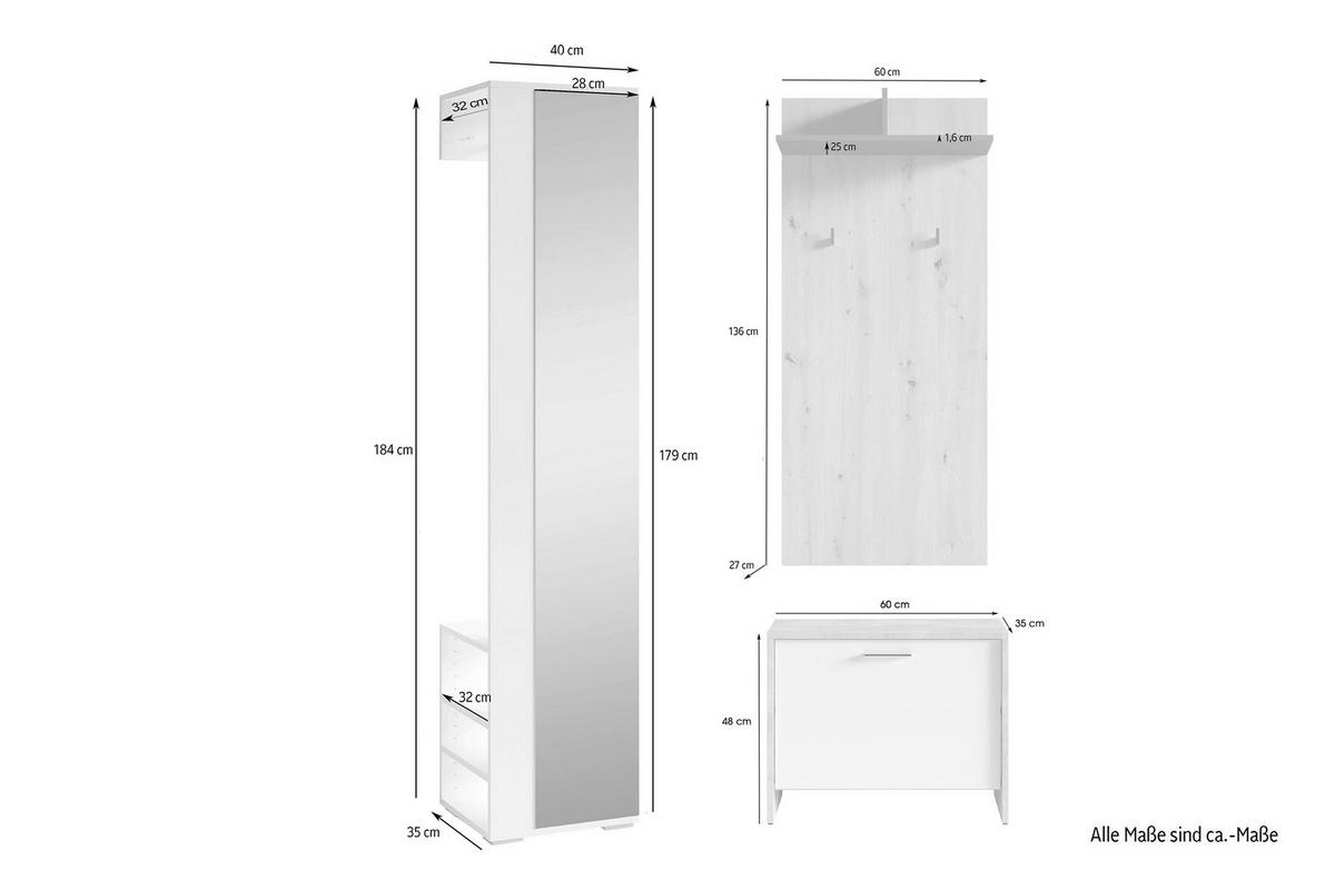 Garderobe Ben 3-tlg. Eiche Artisan/Anthrazit - Anthrazit/Eiche Artisan, Design, Holzwerkstoff (40/184/35cm) - MID.YOU