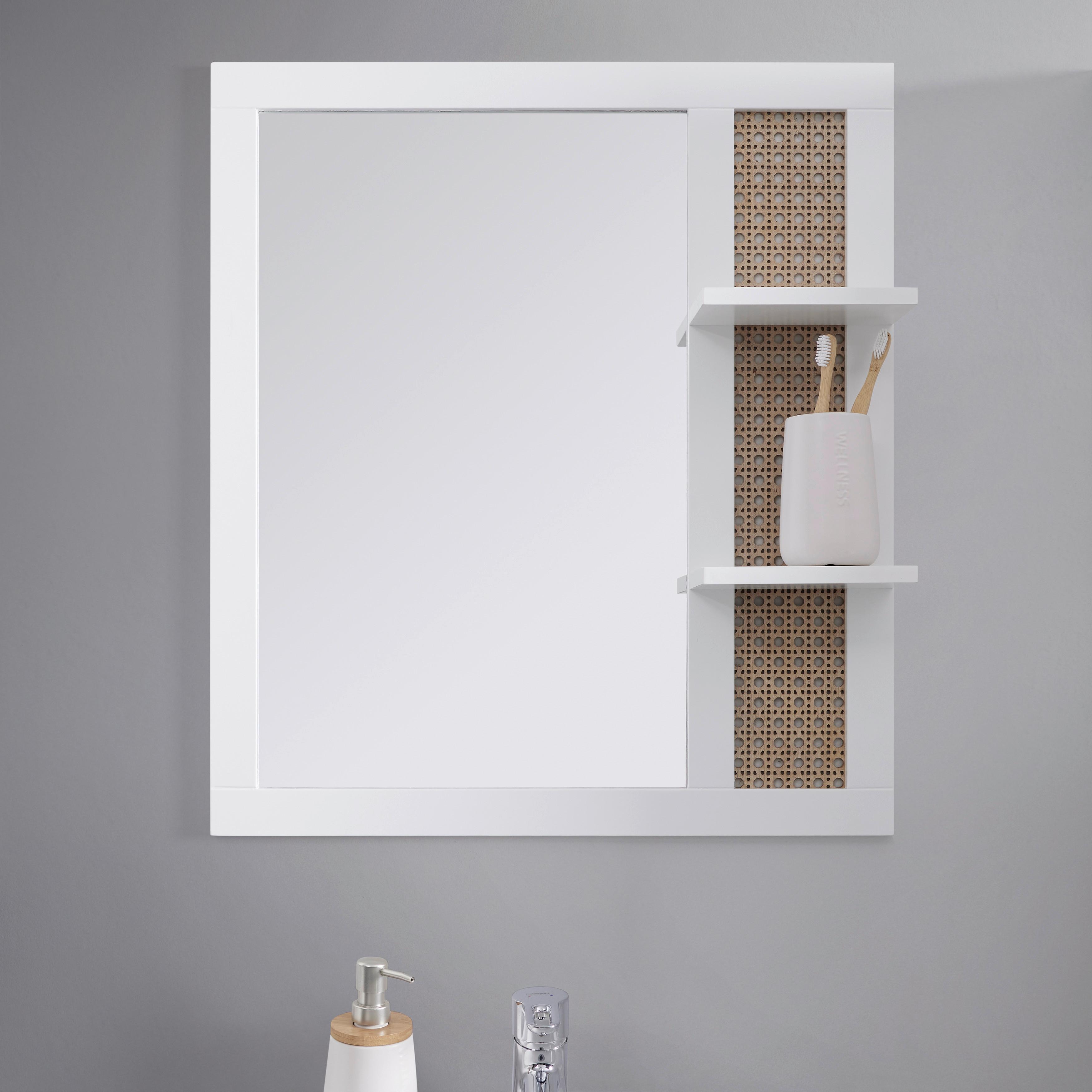 BADRUMSSPEGEL LISA - vit/naturfärgad, Modern, trämaterial/glas (61/70/13cm) - Bessagi Home