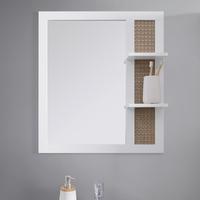 Badezimmerspiegel "Lisa", naturfarben/weiß - Naturfarben/Weiß, MODERN, Glas/Holzwerkstoff (61/70/13cm) - Bessagi Home