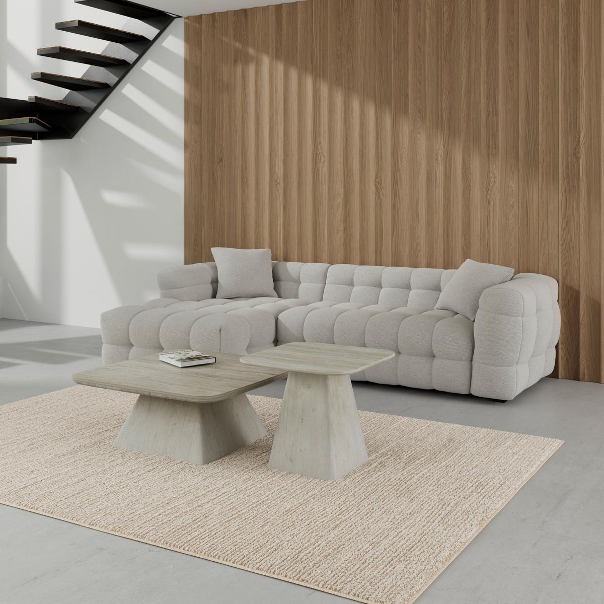 Wohnlandschaft Magda Bouclé Greige - Greige/Beige, MODERN, Holz/Kunststoff (268/157cm) - Bessagi Home