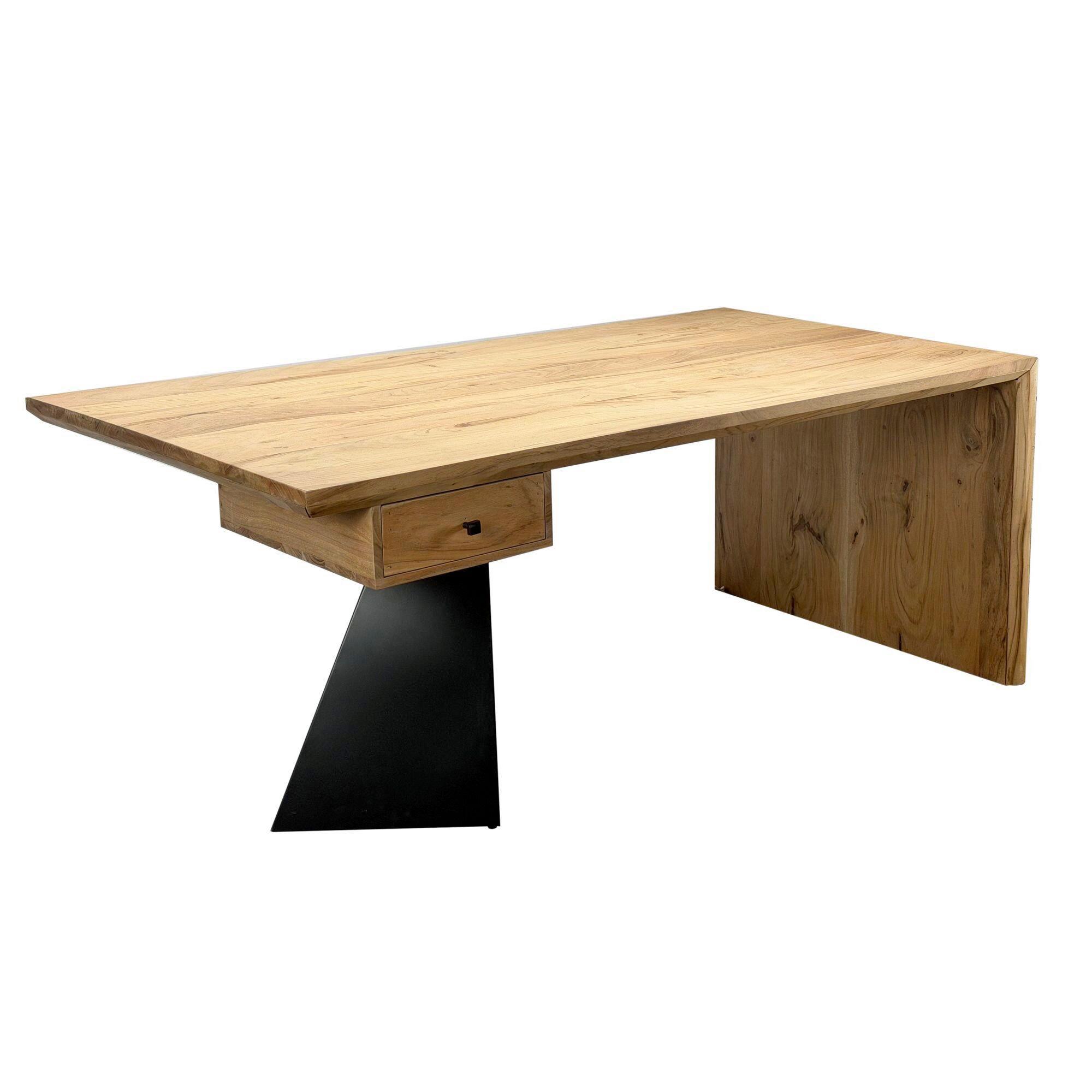Schreibtisch Wl7.408 - Schwarz/Akaziefarben, Design, Holz/Metall (180/77/90cm) - Livetastic