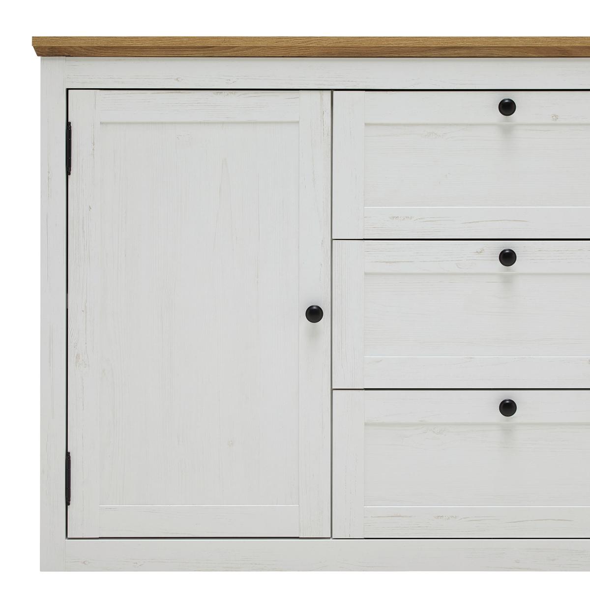 Sideboard Korsika Eichefarben/Weiß - Eichefarben/Schwarz, ROMANTIK / LANDHAUS, Holzwerkstoff/Metall (150/85/43cm) - Mömax