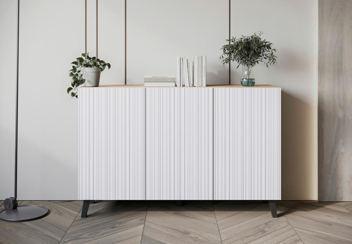 Komoda Phuket 120, Bela, Barva Hrasta - črna/bela, Trend, leseni material (120/76/39cm) - Livetastic