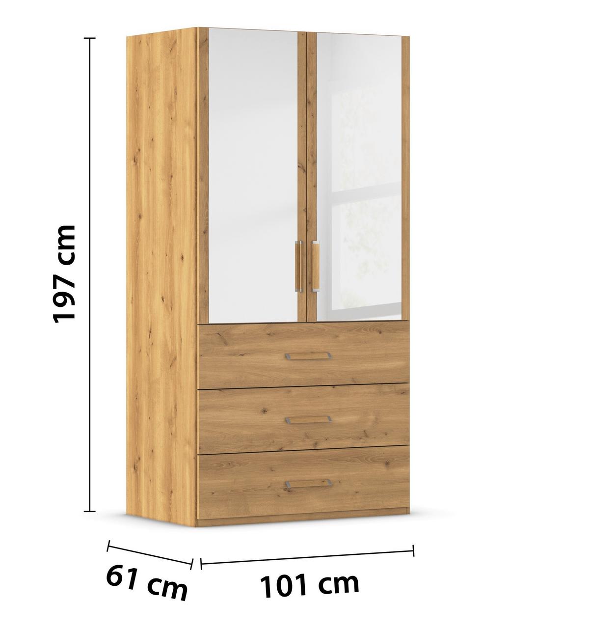 Omara S Klasičnimi Vrati Evelyn, Barva Hrasta - barve hrasta, Design, umetna masa/steklo (101/197/60cm) - Novel