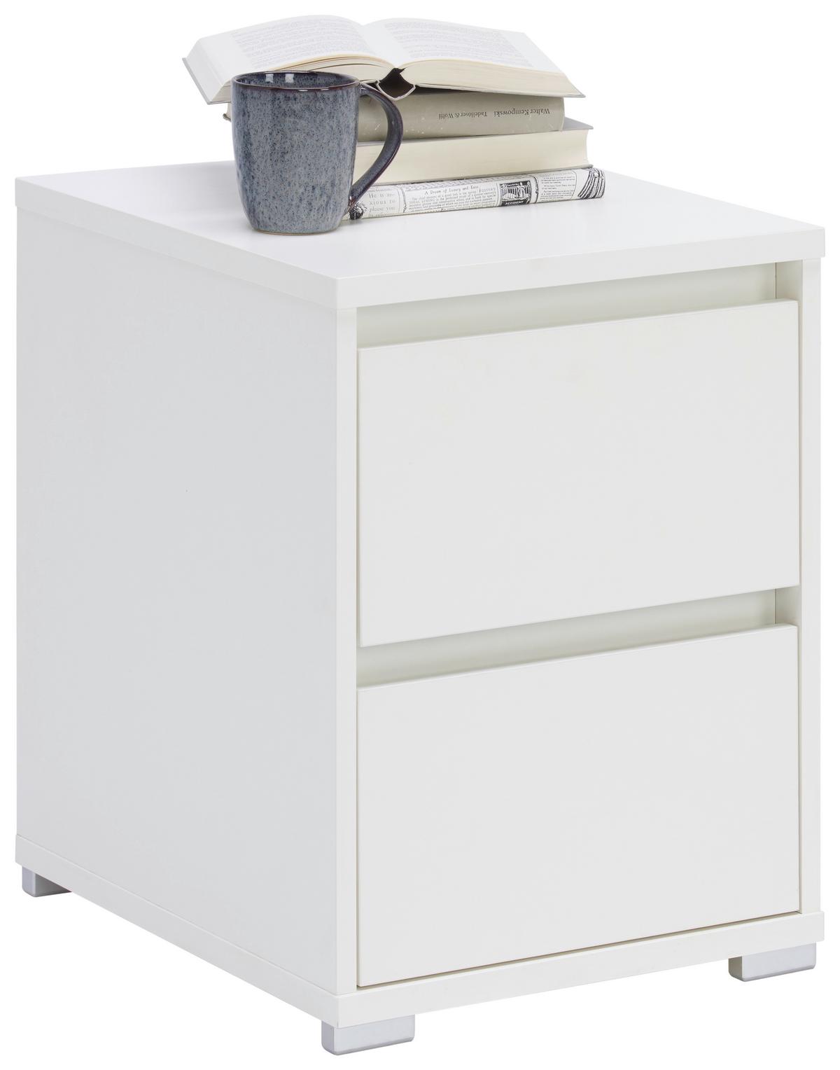 SZAFKA NOCNA LINE - biały/kolor aluminiowy, Design, materiał drewnopochodny/tworzywo sztuczne (40/55/48cm) - Carryhome