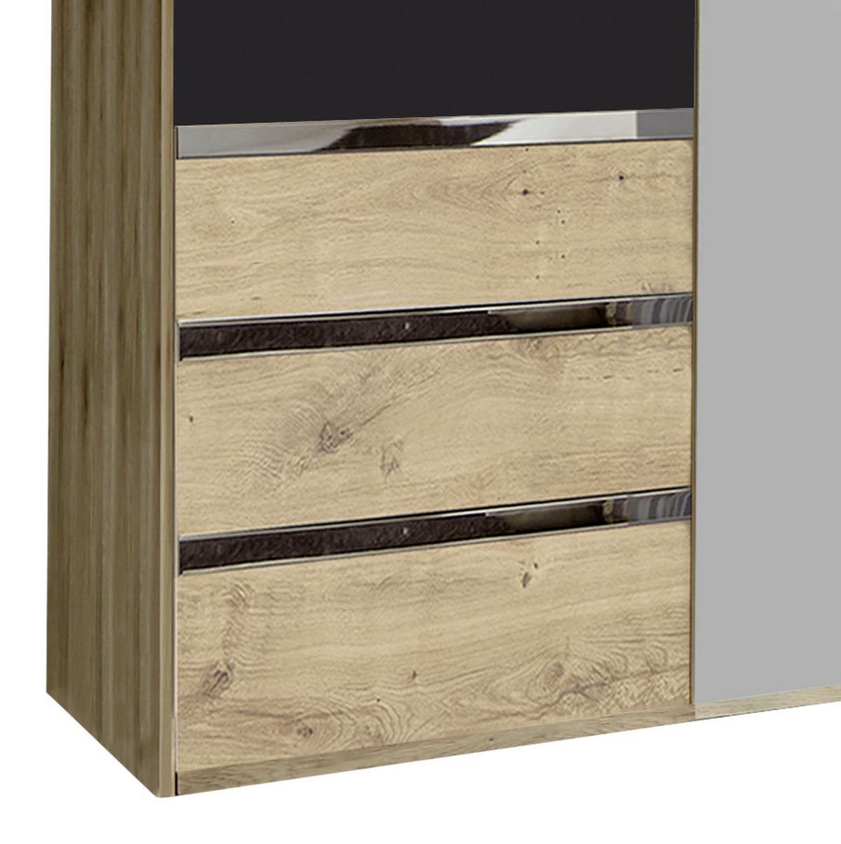DULAP USI ROTATIVE LEVEL 36A - argintiu/culoare lemn stejar, Modern, sticlă/material pe bază de lemn (150/216/58cm) - Modern Living