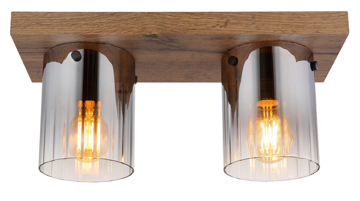 DECKENLEUCHTE 15915-2 - Dunkelbraun, Natur, Glas/Holzwerkstoff (41/16/18cm) - Globo