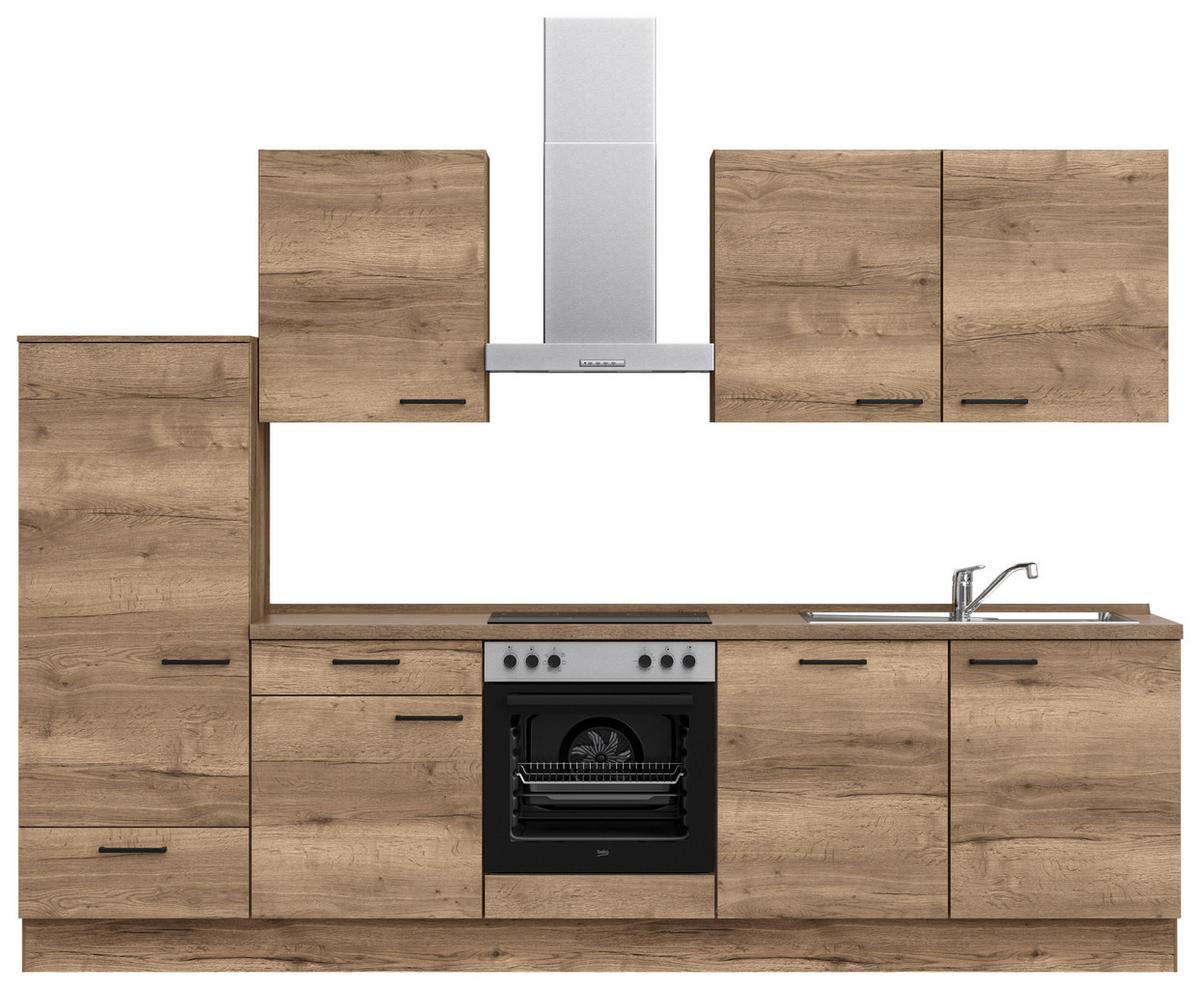 Küchenblock Structura Low m. Geräten Eiche dunkel - Eiche dunkel/Eichefarben, MODERN, Holzwerkstoff/Metall (300cm) - Nobilia