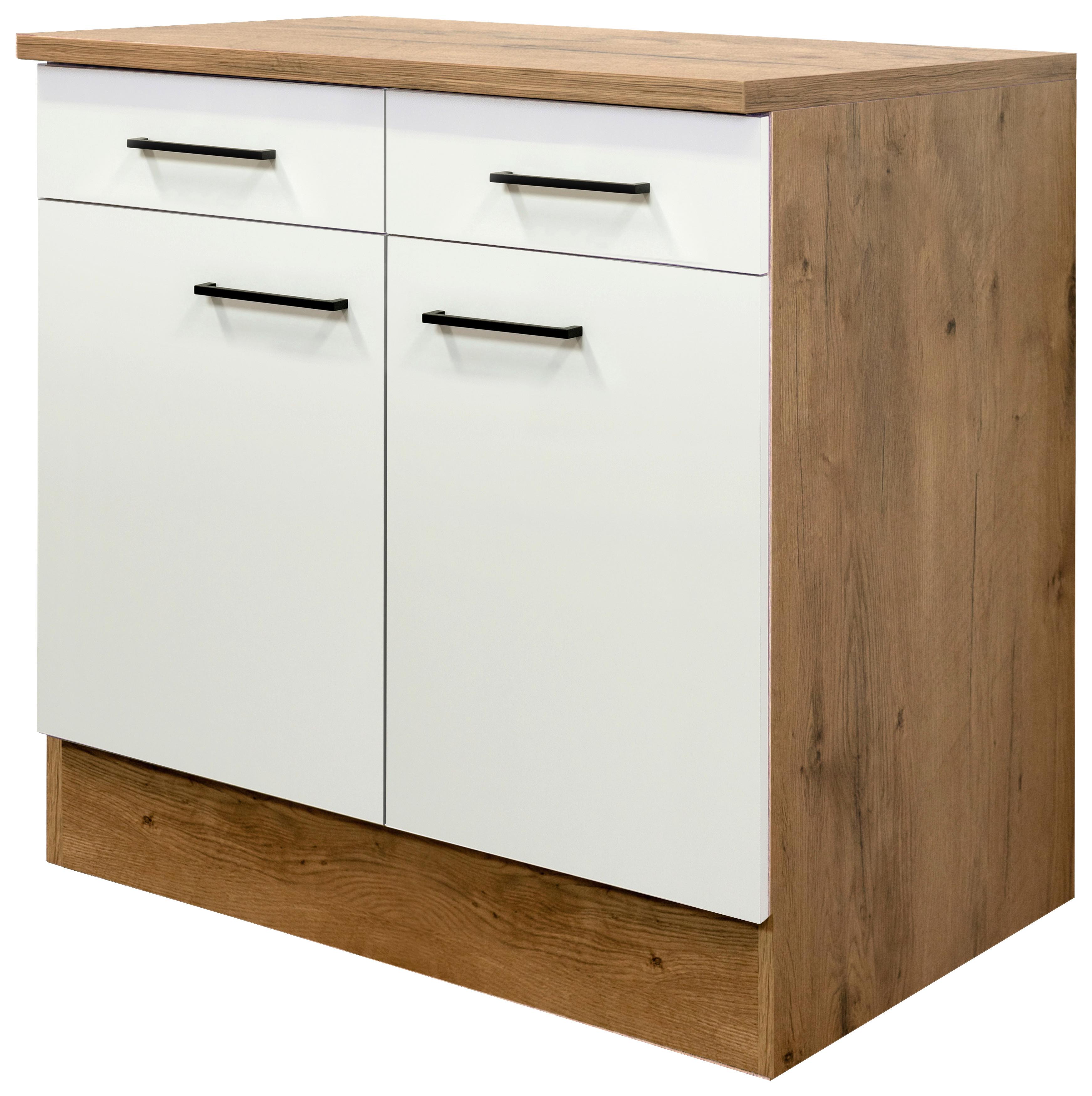 Kuhinjska Spodnja Omarica Avila, Magnolija, Barva Hrasta - magnolija/črna, Konvencionalno, kovina/leseni material (80/85/57cm) - FlexWell