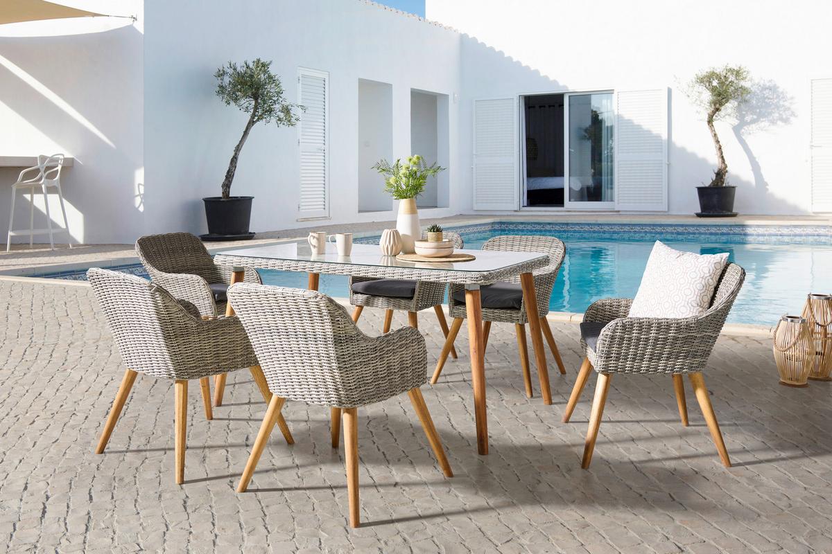 Vrtna Garnitura Oslo, Siva, Barva Akacije, 7-Delno - siva/barve akacije, Moderno, kovina/umetna masa - Beldano