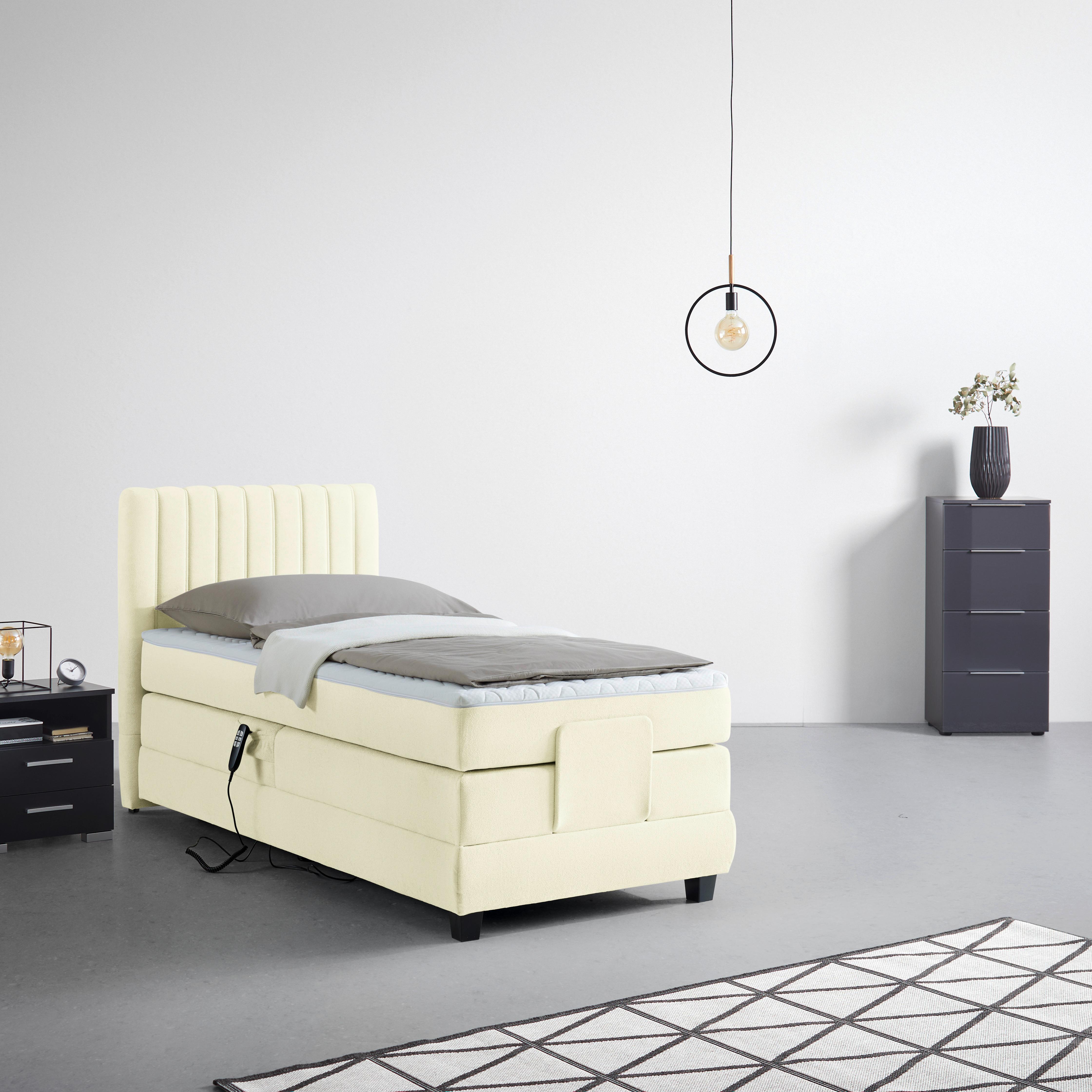 Boxspringbett Dixon Ecru ca. 90x200cm - Ecru/Schwarz, Konventionell, Holz/Holzwerkstoff (90/200cm) - Premium Living