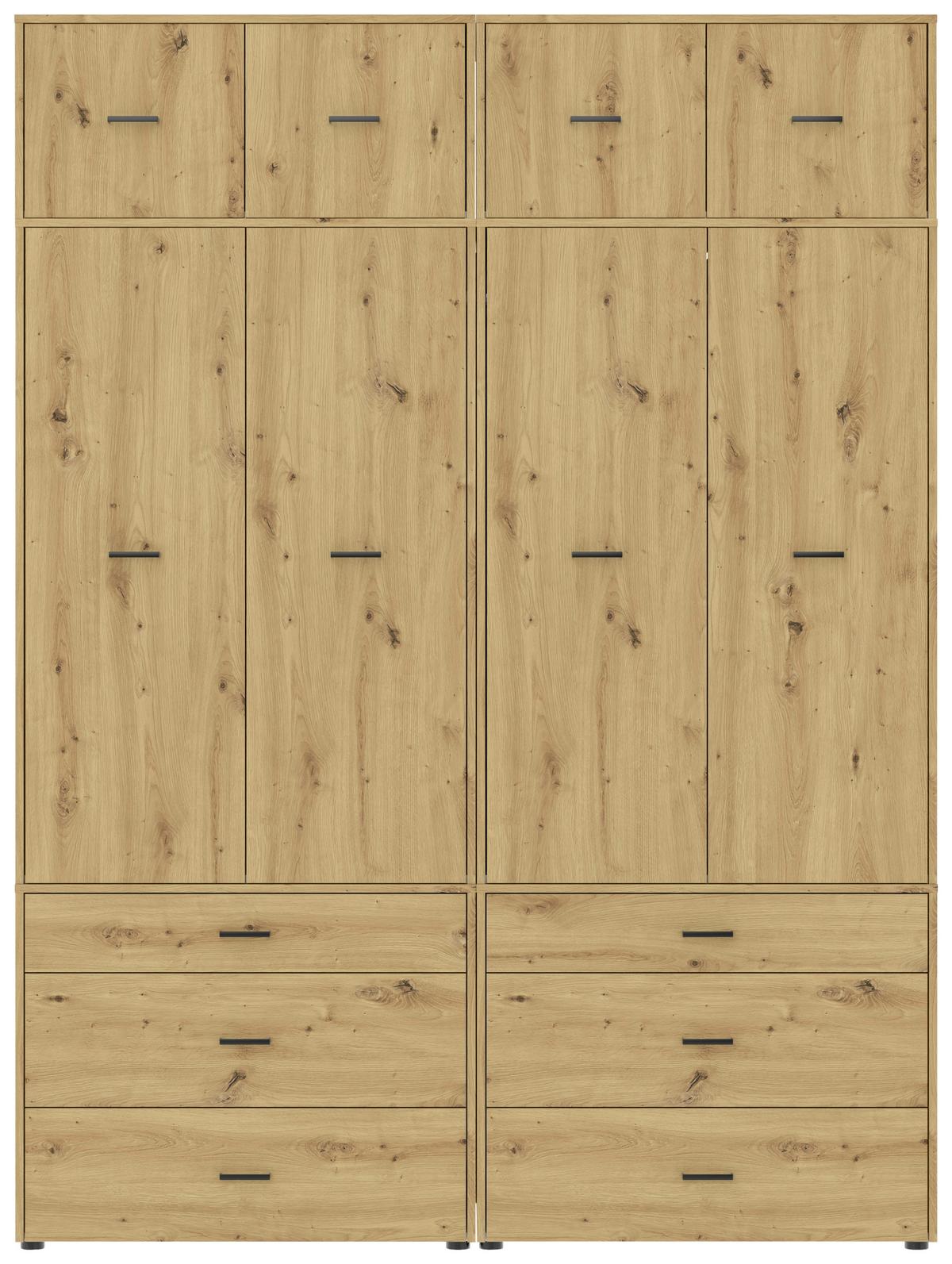 Kleiderschrank Kivo Eiche Artisan - Schwarz/Eiche Artisan, Basics, Holzwerkstoff/Kunststoff (180/239,40/52,1cm) - Based