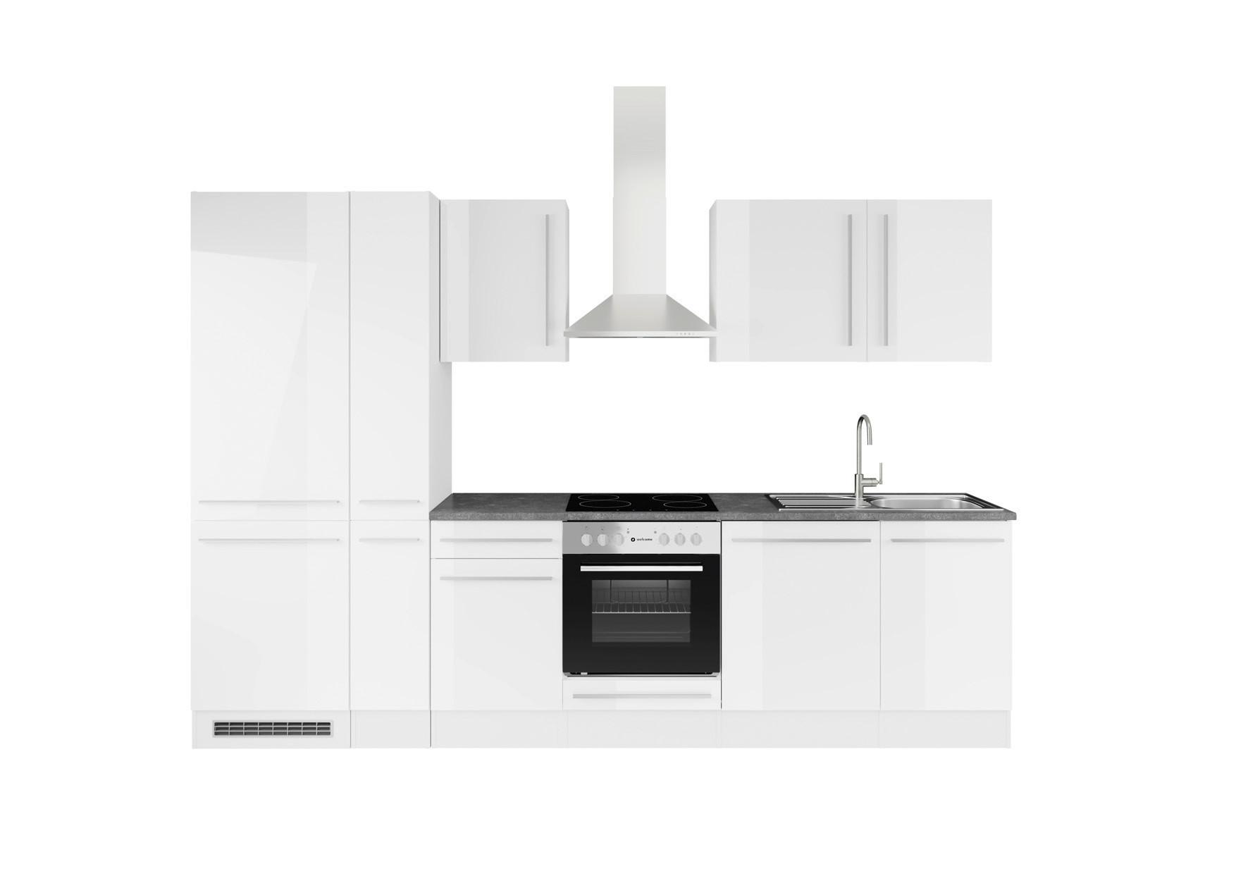 Küchenblock Jazz mit Geräten ca.310cm Weiß Hochglanz - Weiß Hochglanz/Dunkelgrau, LIFESTYLE, Holzwerkstoff/Kunststoff (310cm) - P & B