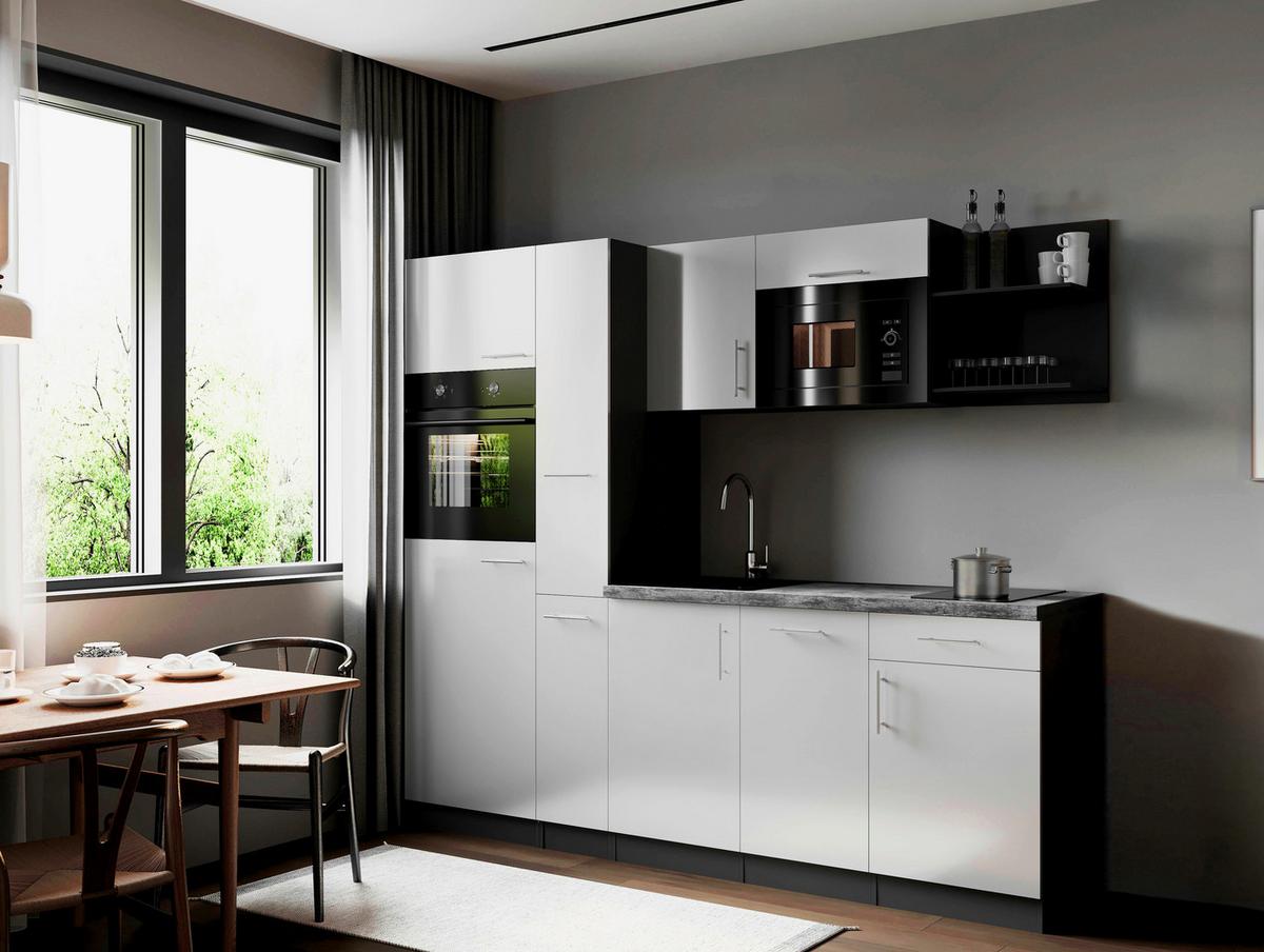 Küchenblock Oliver m. Geräten Weiß - Weiß/Grau, Trend, Holzwerkstoff/Metall (235cm) - Respekta
