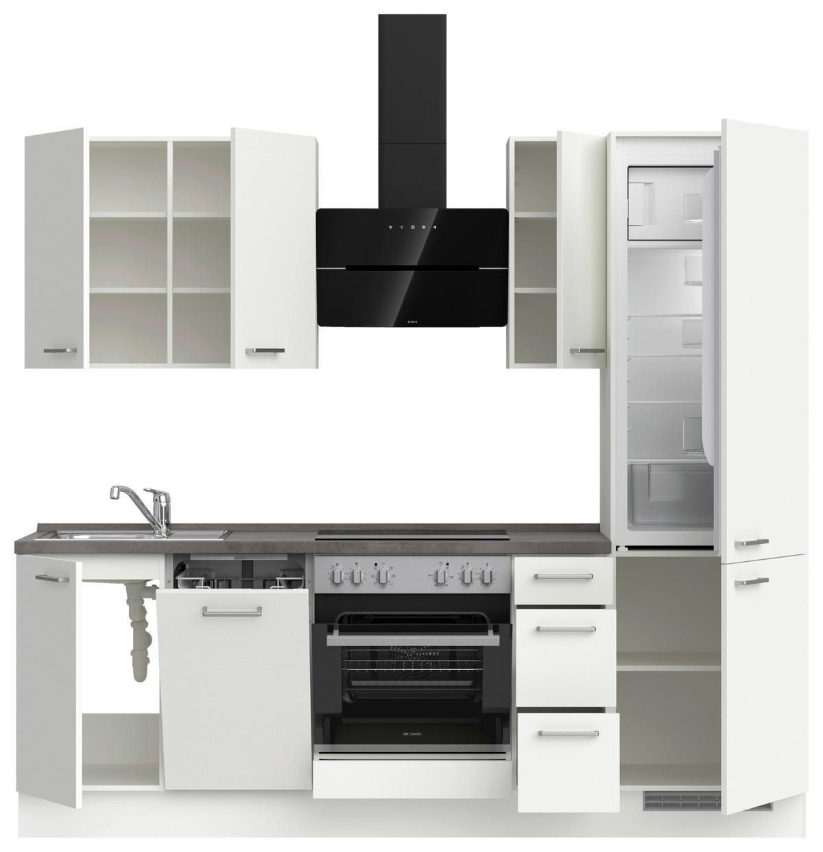 Küchenblock Touch High m. Geräten Weiß - Schieferfarben/Edelstahlfarben, MODERN, Holzwerkstoff/Metall (240cm) - Nobilia