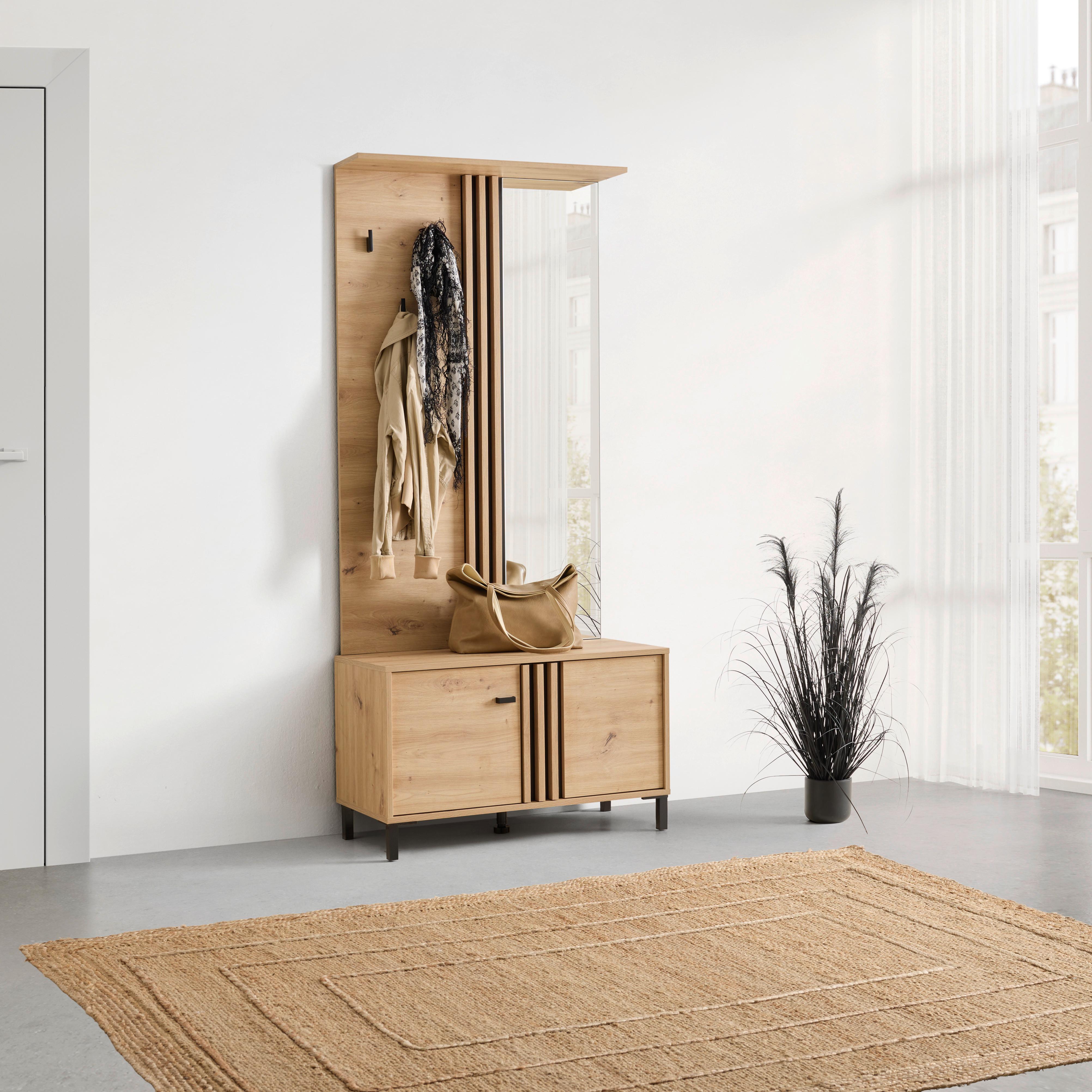 HALLMÖBEL LAVAL - svart/ek Artisan, Modern, trämaterial/glas (87/190/40cm) - Mömax