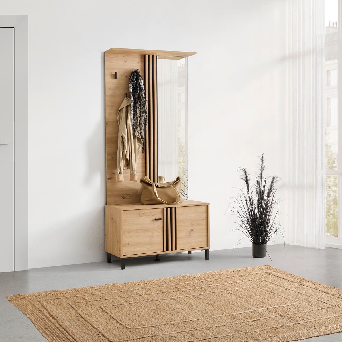 Predsoba Laval, Barve Hrasta - črna/hrast artisan, Moderno, steklo/leseni material (87/190/40cm) - Modern Living