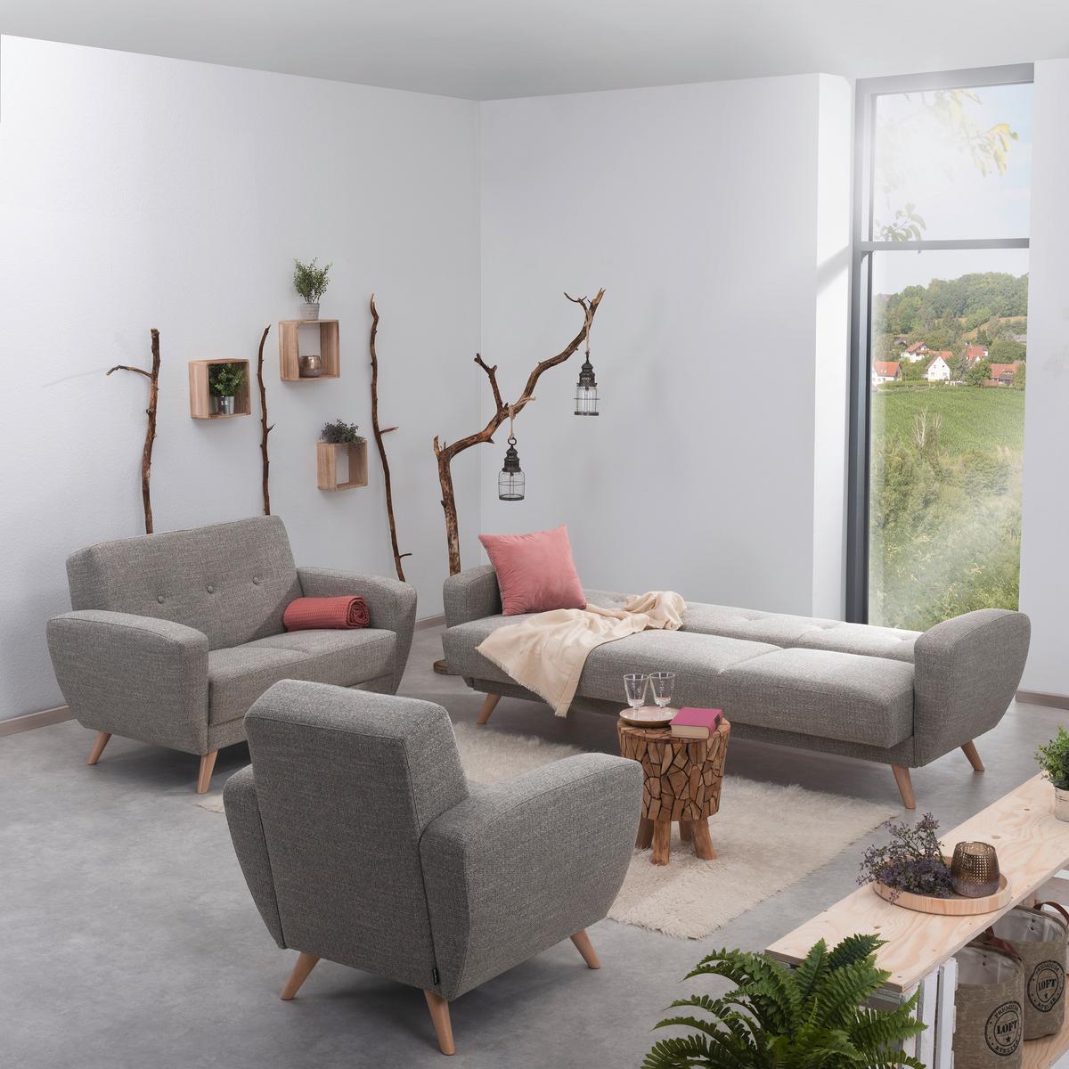 2-SITZER-SOFA JERRY - Naturfarben/Grau, Design, Holz/Textil (136/85/82cm) - Max Winzer