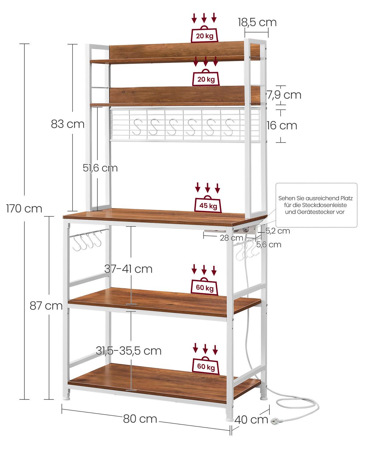 Regal Braun/ Weiß ca. 80x170x40 cm - Braun/Weiß, Trend, Holzwerkstoff/Metall (80/170/40cm) - MID.YOU