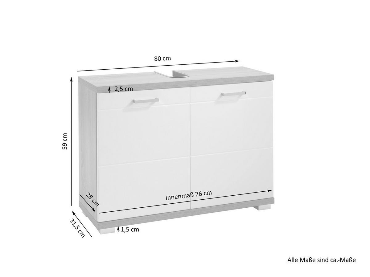 Waschbeckenunterschrank Nebraska B: 80cm Anthrazit - Chromfarben/Weiß Hochglanz, MODERN, Holzwerkstoff/Metall (80/59/31,5cm) - MID.YOU