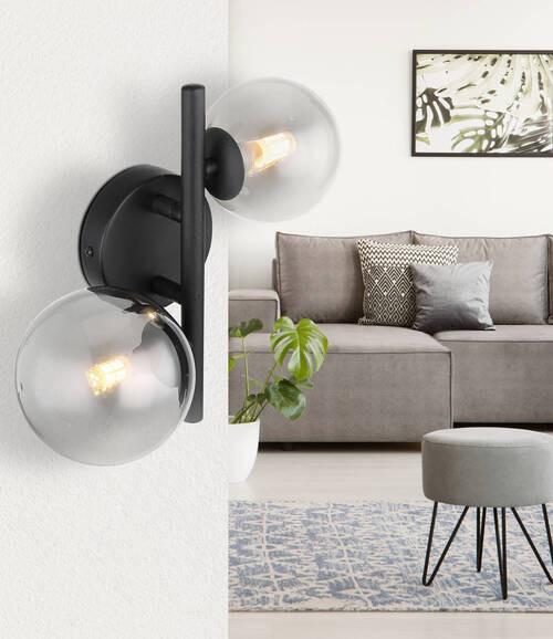 LED-Wandleuchte Riha Schwarz max. 3,5 Watt - Schwarz, Design, Glas/Metall (24/25/12,5cm) - Globo